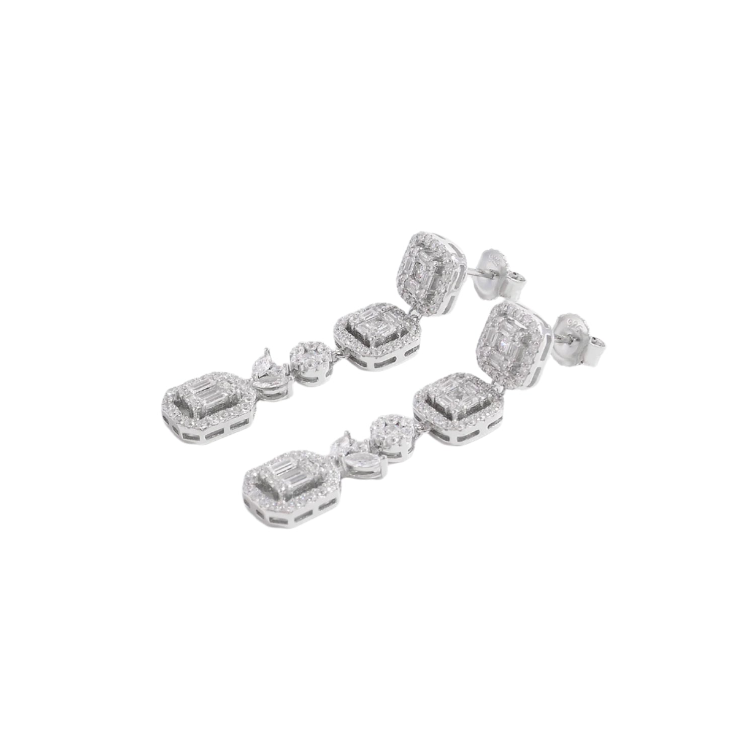 925 Sterling Silver Inlaid Zircon Geometric Dangle Earrings