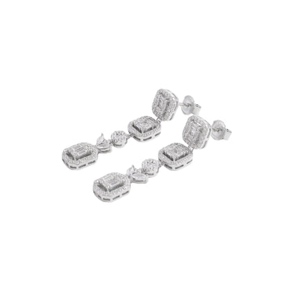 925 Sterling Silver Inlaid Zircon Geometric Dangle Earrings