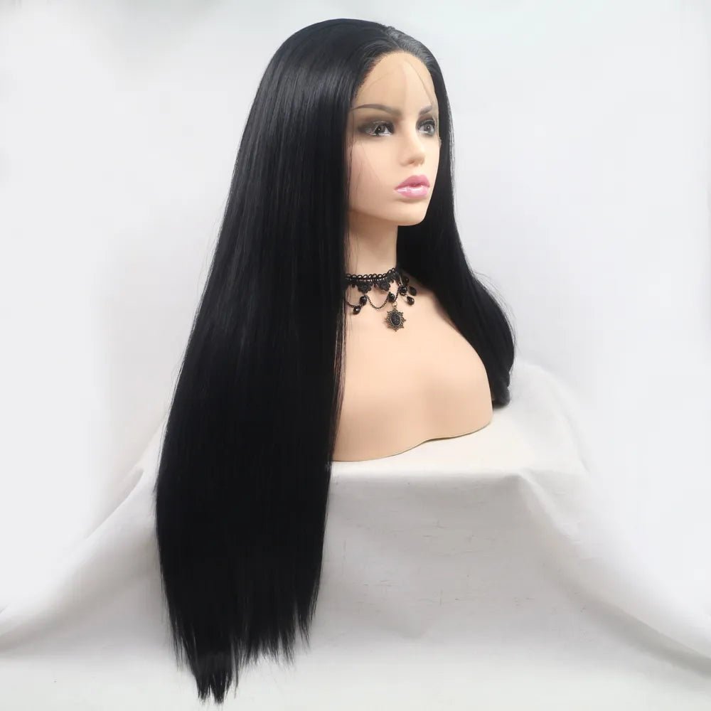 Goth Black Long Straight Wig 24"