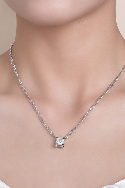 2 Carat Moissanite 925 Sterling Silver Pendant Necklace around neck