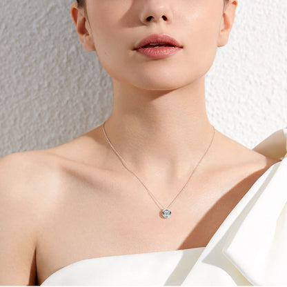1 Carat Moissanite 925 Sterling Silver Necklace around neck