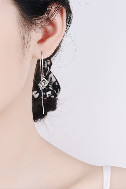 2 Carat Moissanite Sterling Silver Threader Earrings on ears