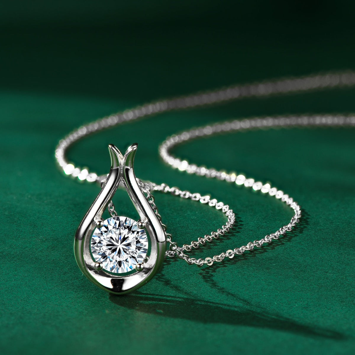2 Carat Moissanite 925 Sterling Silver Pendant Necklace on display