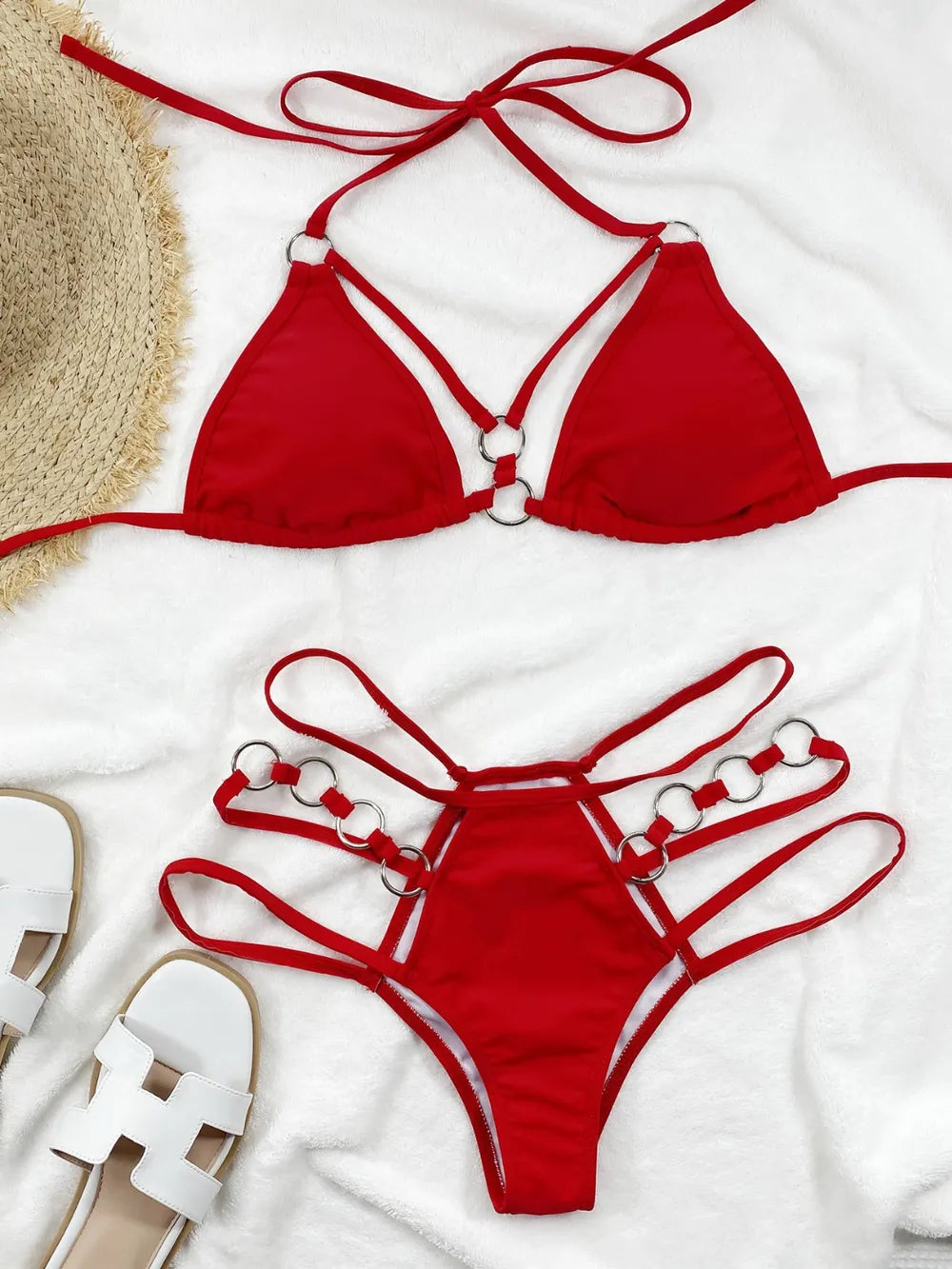 Burgundy Classic Cutout Halter Neck Two-Piece Bikini Set
