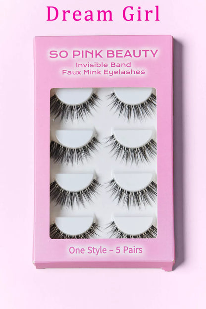 SO PINK BEAUTY Faux Mink Eyelashes Variety Pack 5 Pairs