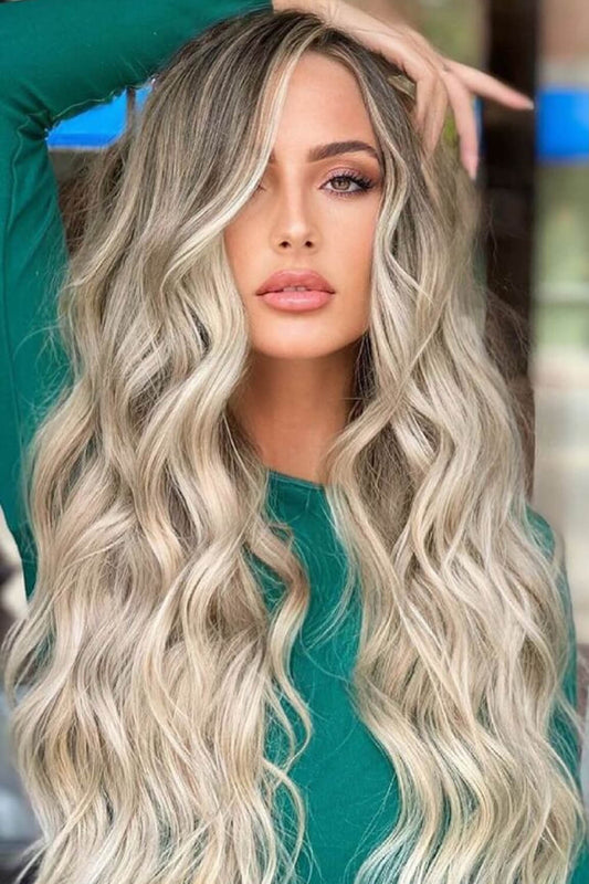 Light Brown/Blonde Balayage Full Machine Made Long Wave Wigs 26''
