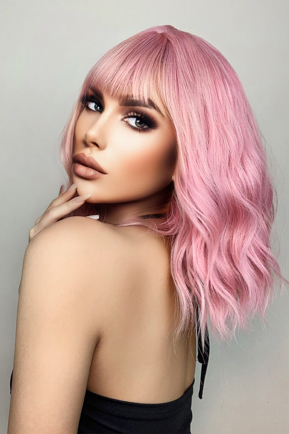 Pink Bobo Wave Synthetic Wigs 12''