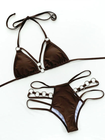 Chocolate Classic Cutout Halter Neck Two-Piece Bikini Set