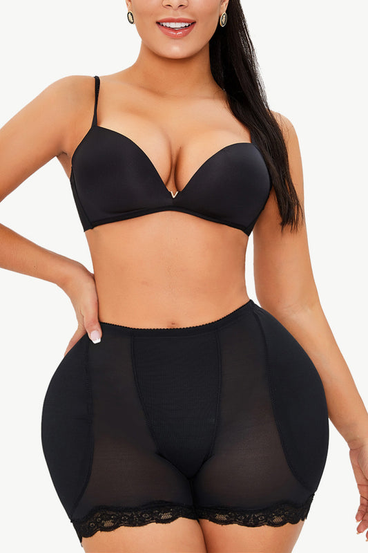 Black Full Size Scalloped Lace Trim Pull-On Shaping Shorts