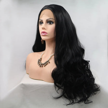 Lovely Long Black Synthetic Wavy Wig 24"