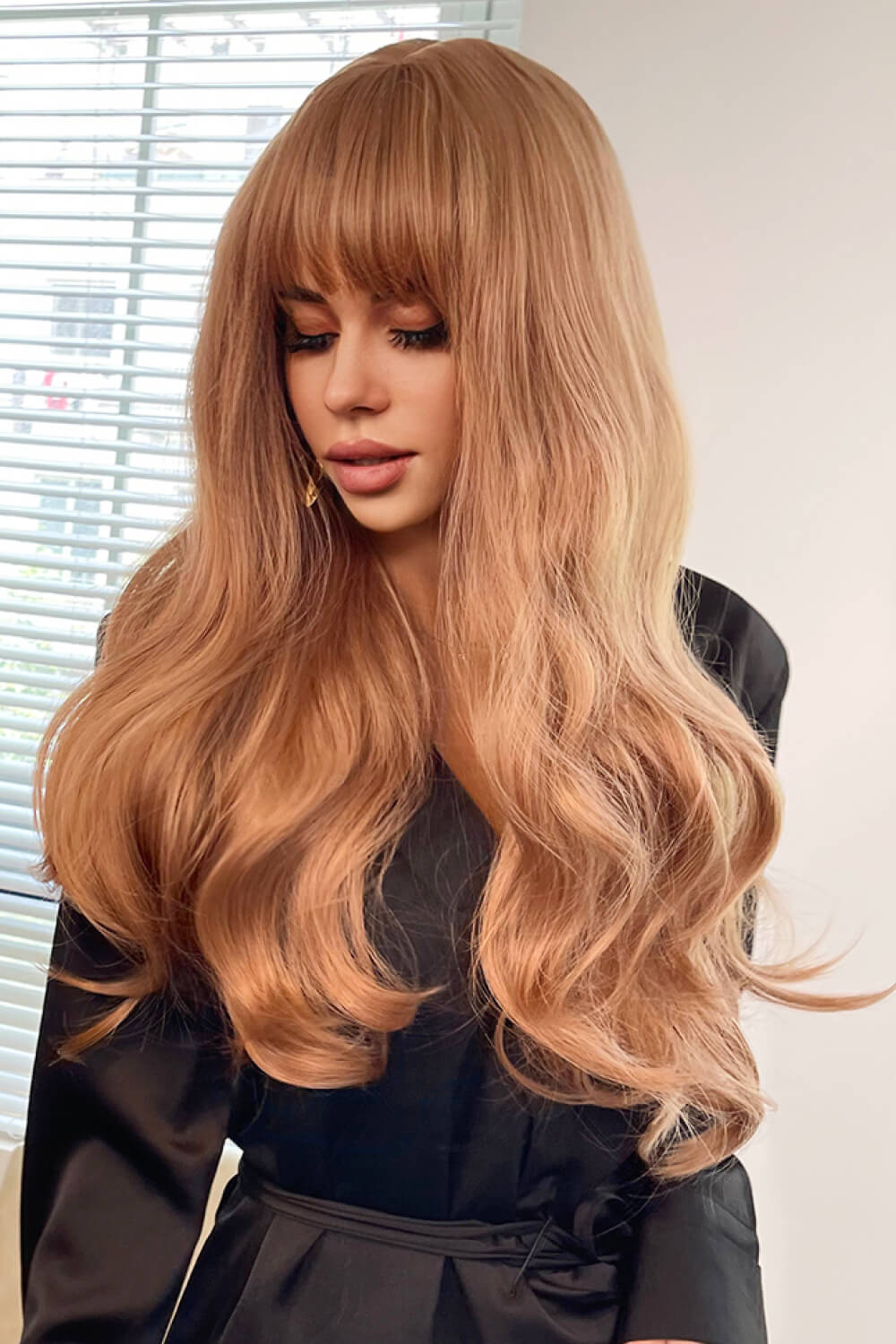 Strawberry Blonde Natural Wave Full Machine Synthetic Wigs 26"