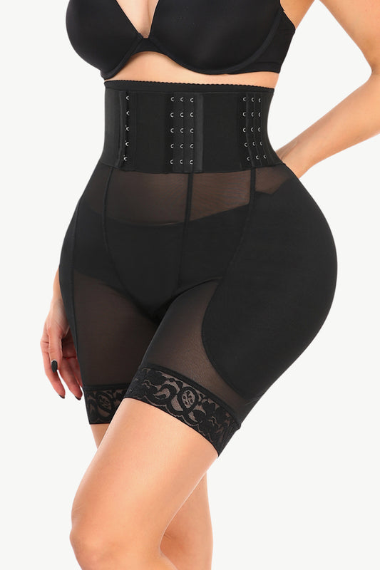 Black Full Size Breathable Lace Trim Shaping Shorts