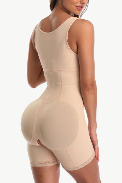 Nude Full Size Zip-Up Lace Detail Shapewear