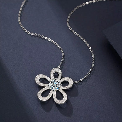 1 Carat Moissanite 925 Sterling Silver Flower Pendant Necklace
