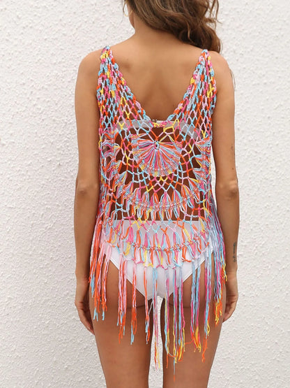 Tie-dye Crochet Fringe Beach Cover Up