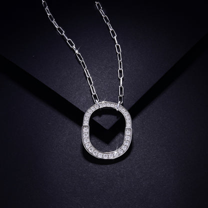 925 Sterling Silver Inlaid Moissanite Pendant Necklace on display