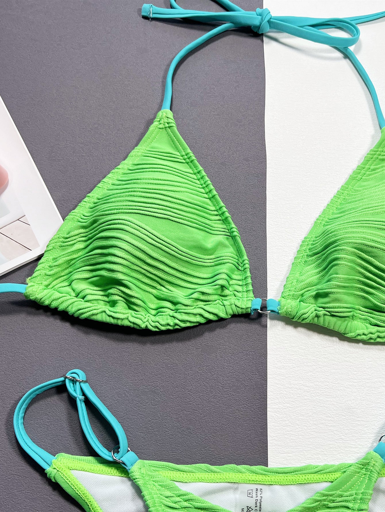 Stylish Neon Green Ribbed Two-Piece Bikini Set
