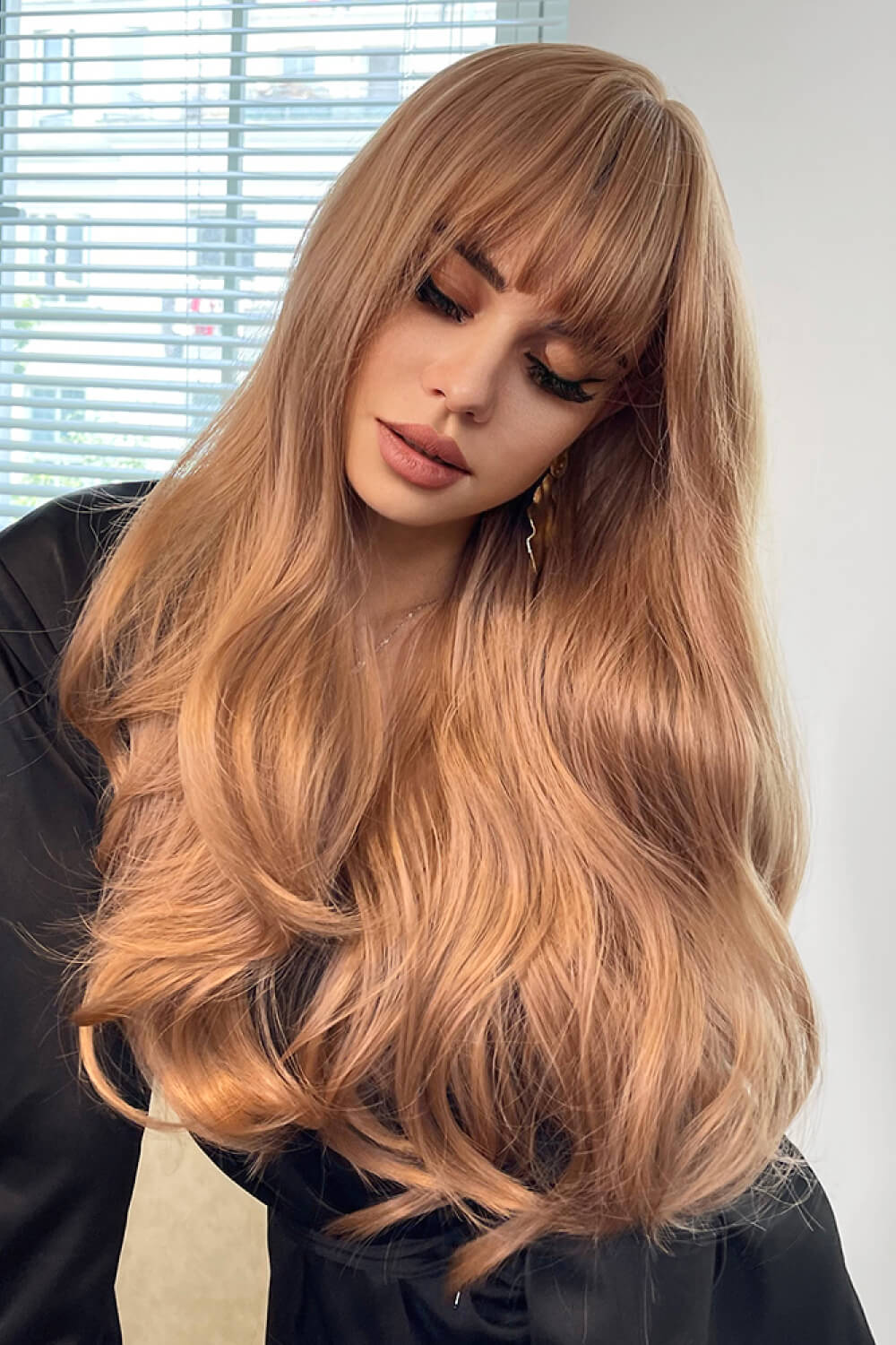 Strawberry Blonde Natural Wave Full Machine Synthetic Wigs 26"