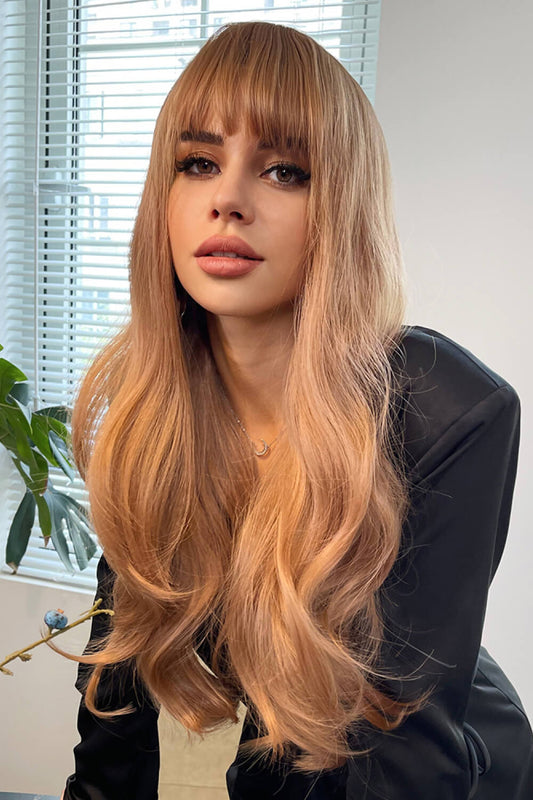 Strawberry Blonde Natural Wave Full Machine Synthetic Wigs 26"
