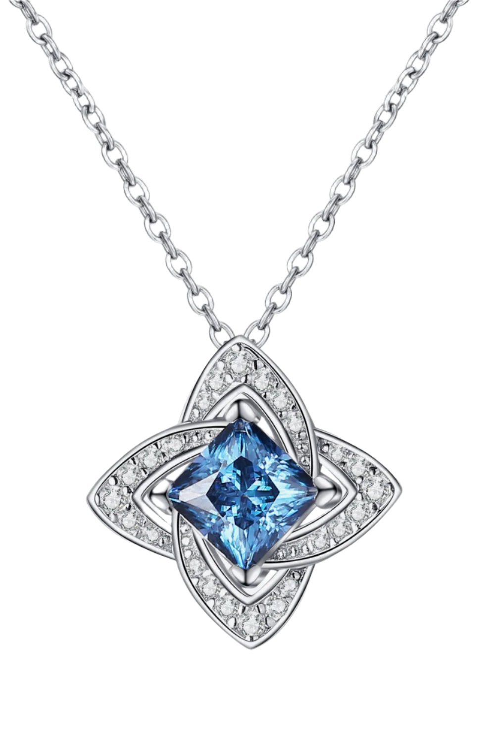 1 Carat Moissanite Floral Pendant Necklace sky blue