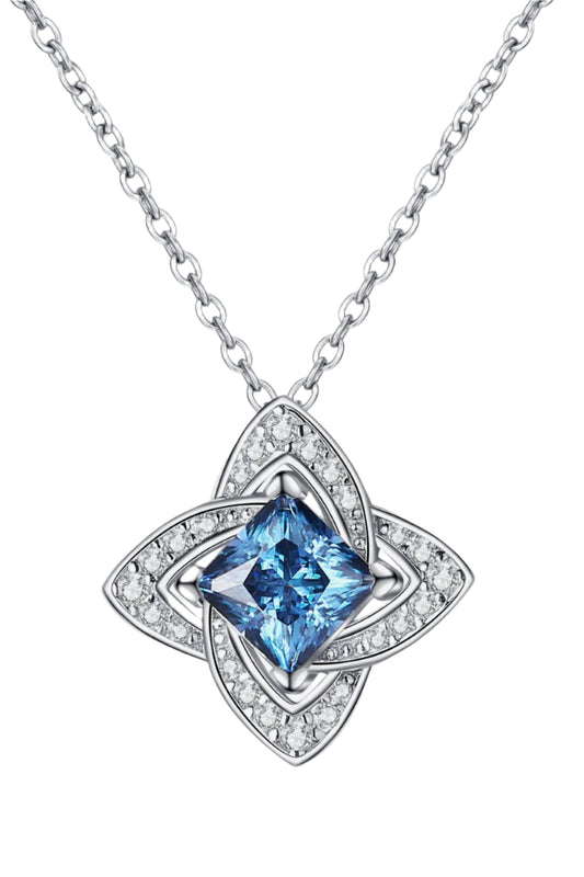 1 Carat Moissanite Floral Pendant Necklace sky blue