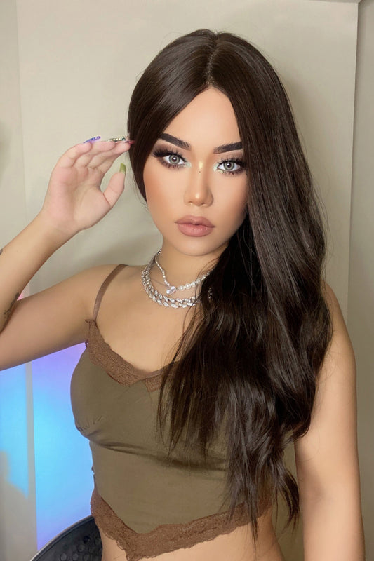 Dark Brown Long Wavy Wig 26"