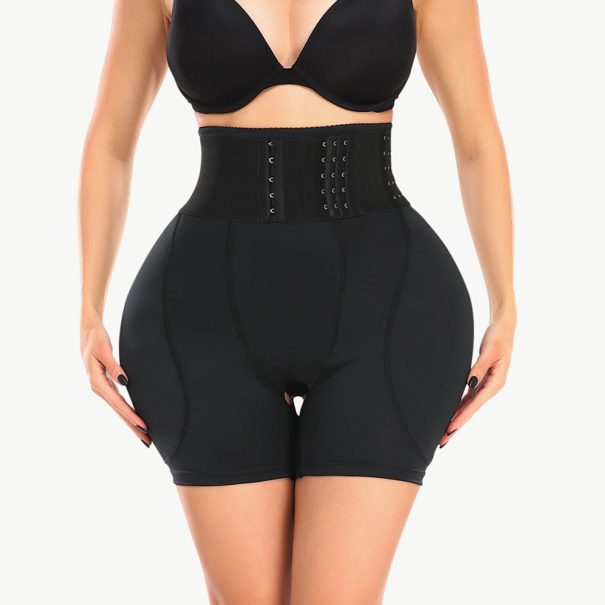 Black Full Size Removable Pad Shaping Shorts