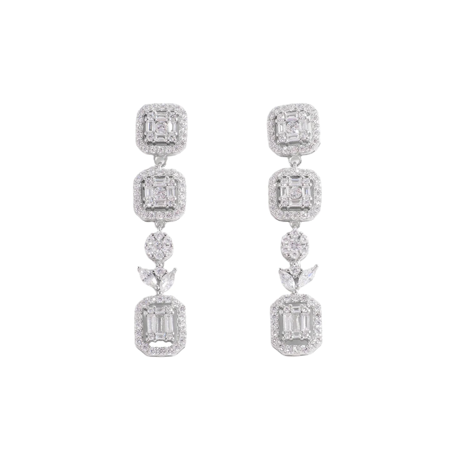 925 Sterling Silver Inlaid Zircon Geometric Dangle Earrings
