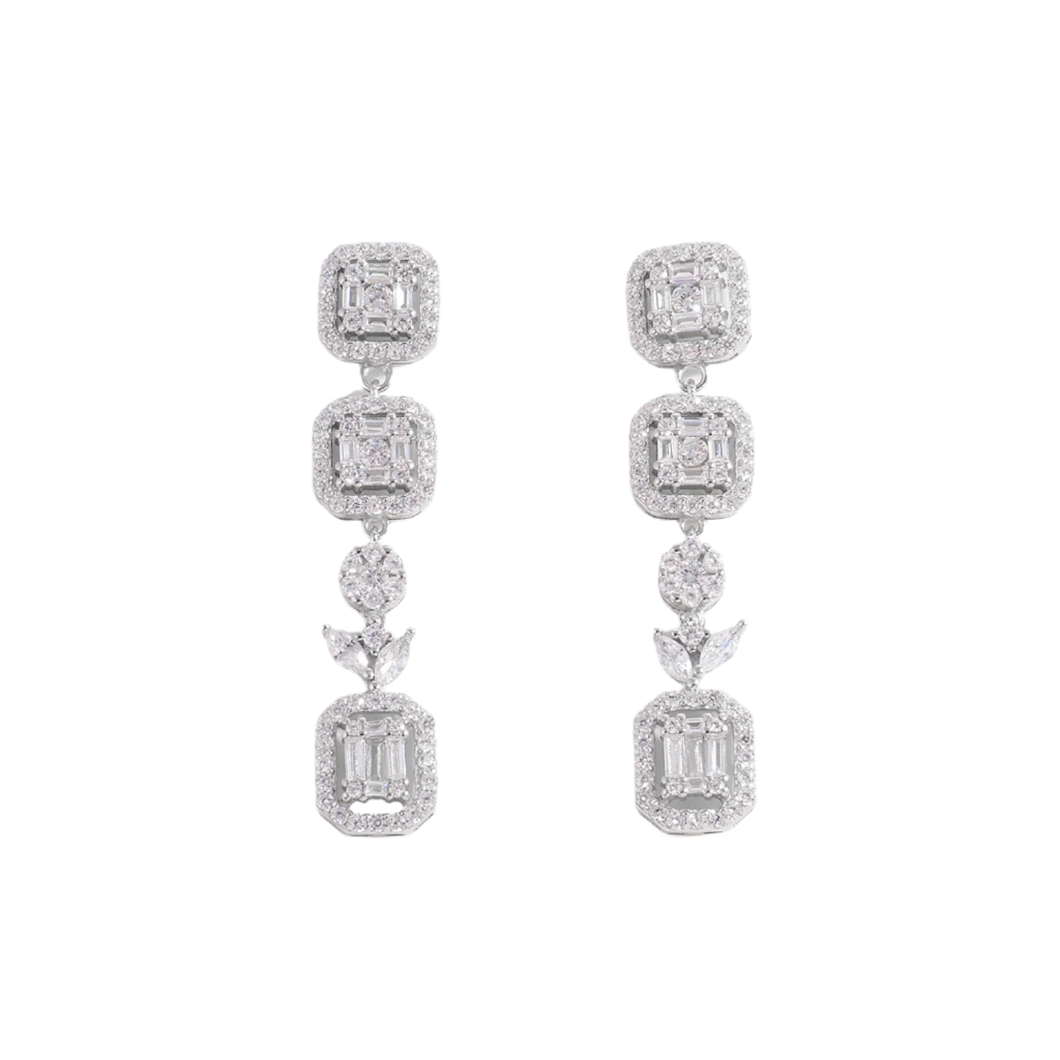 925 Sterling Silver Inlaid Zircon Geometric Dangle Earrings