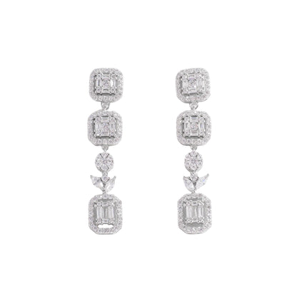 925 Sterling Silver Inlaid Zircon Geometric Dangle Earrings