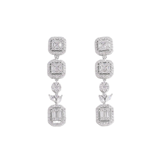 925 Sterling Silver Inlaid Zircon Geometric Dangle Earrings