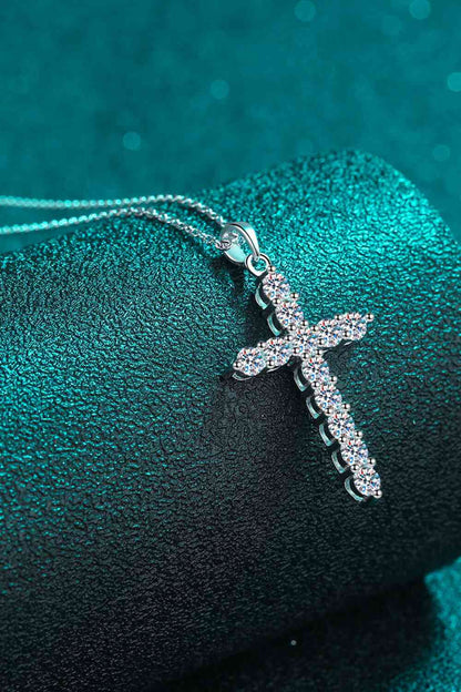 Moissanite Cross Pendant Chain Necklace on display