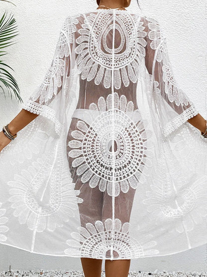 White Lace Open Front Longline Cover-Up