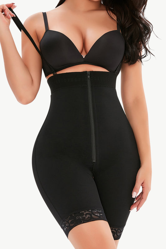 Black Full Size Lace Detail Zip-Up Under-Bust Shaping Bodysuit