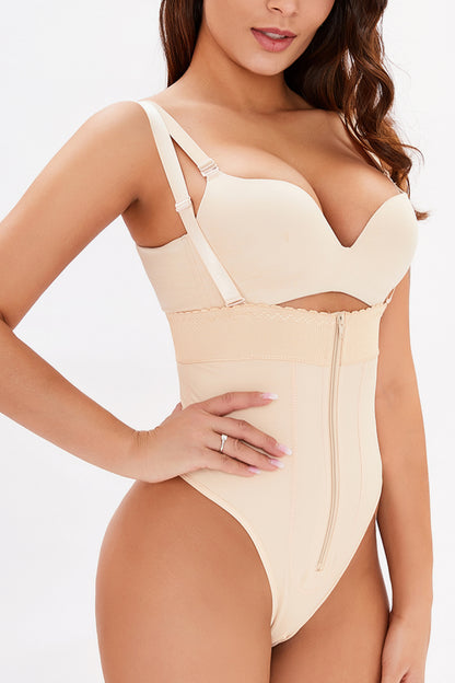 Apricot Full Size Adjustable Strap Zip-Up Shaping Bodysuit