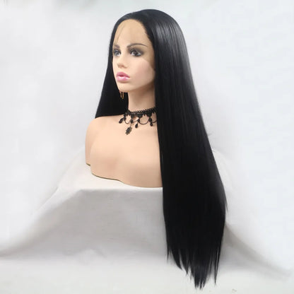 Goth Black Long Straight Wig 24"