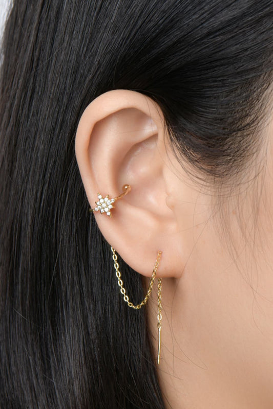 Moissanite 925 Sterling Silver Threader Earrings 18K Gold