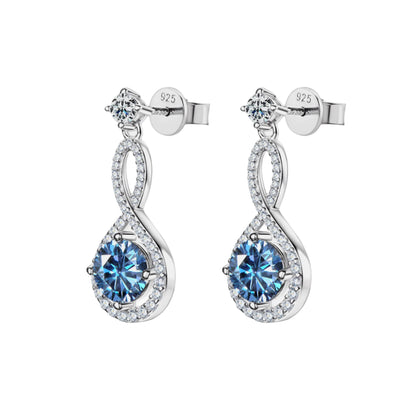 1 Carat Moissanite Sterling Silver Earrings royal blue