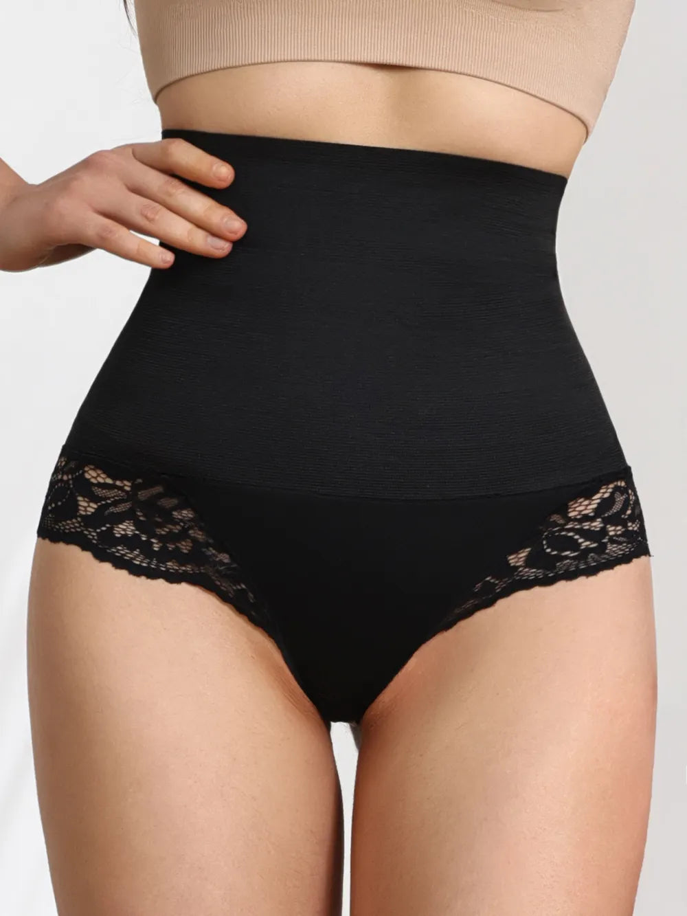 Black Lace Detail High Waist Shaping Panty
