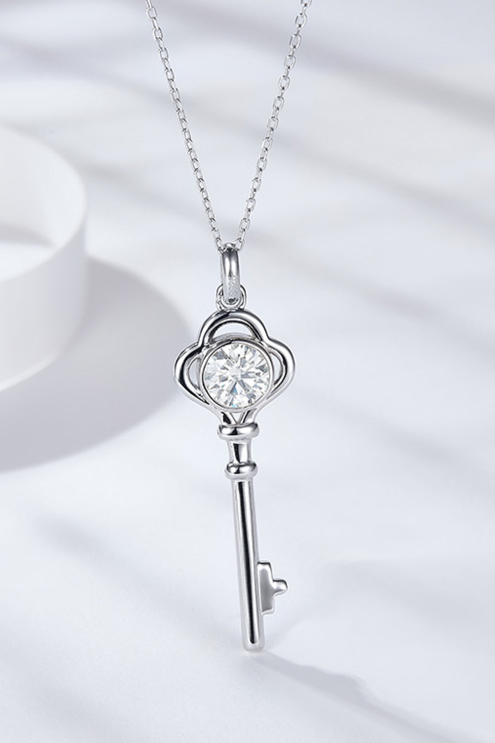 Sterling Silver 1 Carat Moissanite Key Pendant Necklace