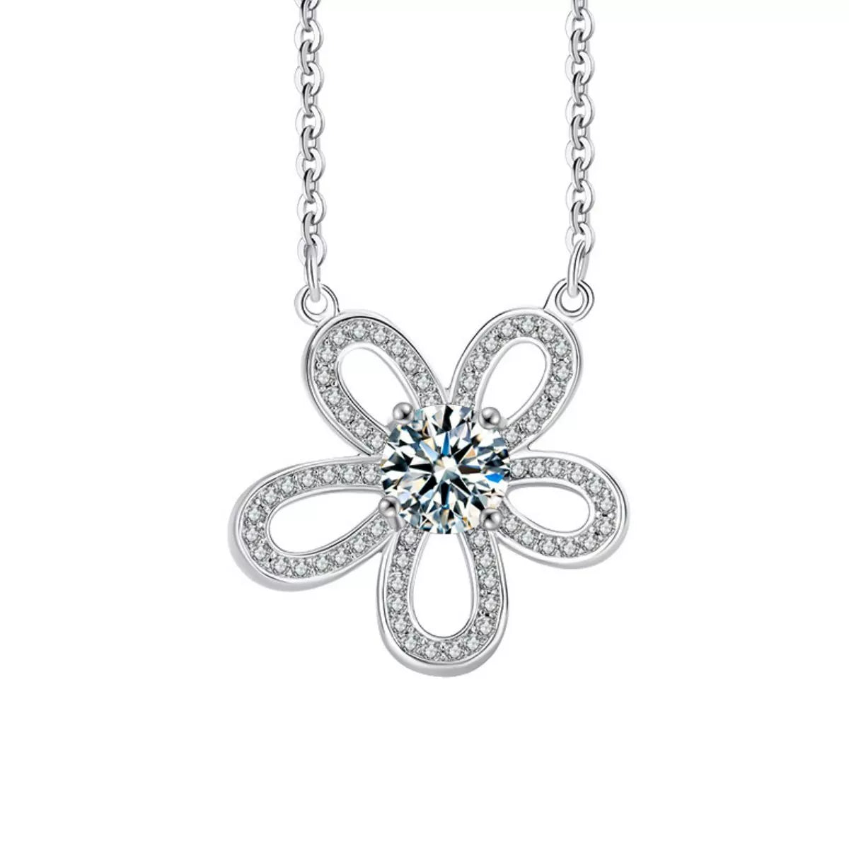 1 Carat Moissanite 925 Sterling Silver Flower Pendant Necklace