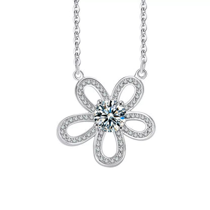 1 Carat Moissanite 925 Sterling Silver Flower Pendant Necklace