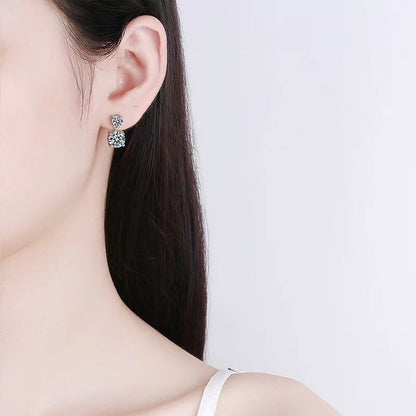 10 Carat Moissanite Sterling Silver Earrings on ears