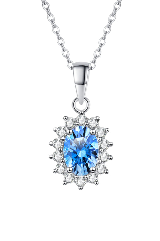 1 Carat Moissanite Sterling Silver Necklace royal blue