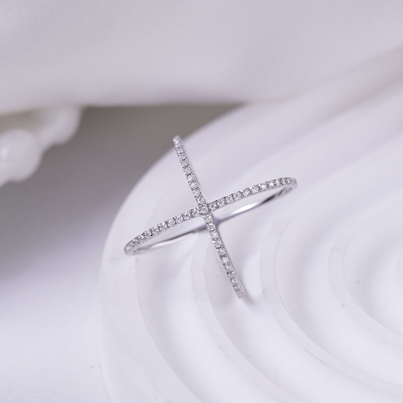 Sterling Silver Crisscross Moissanite Ring on display