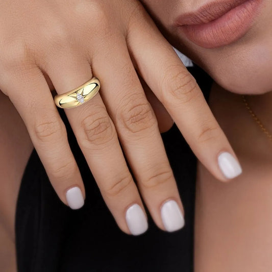 18K Gold-plated 925 Sterling Silver Moissanite Ring on finger