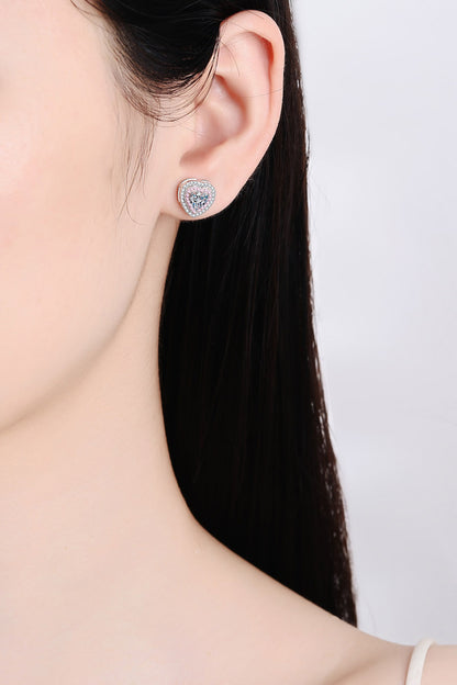 Moissanite Heart-Shaped Stud Earrings on ears