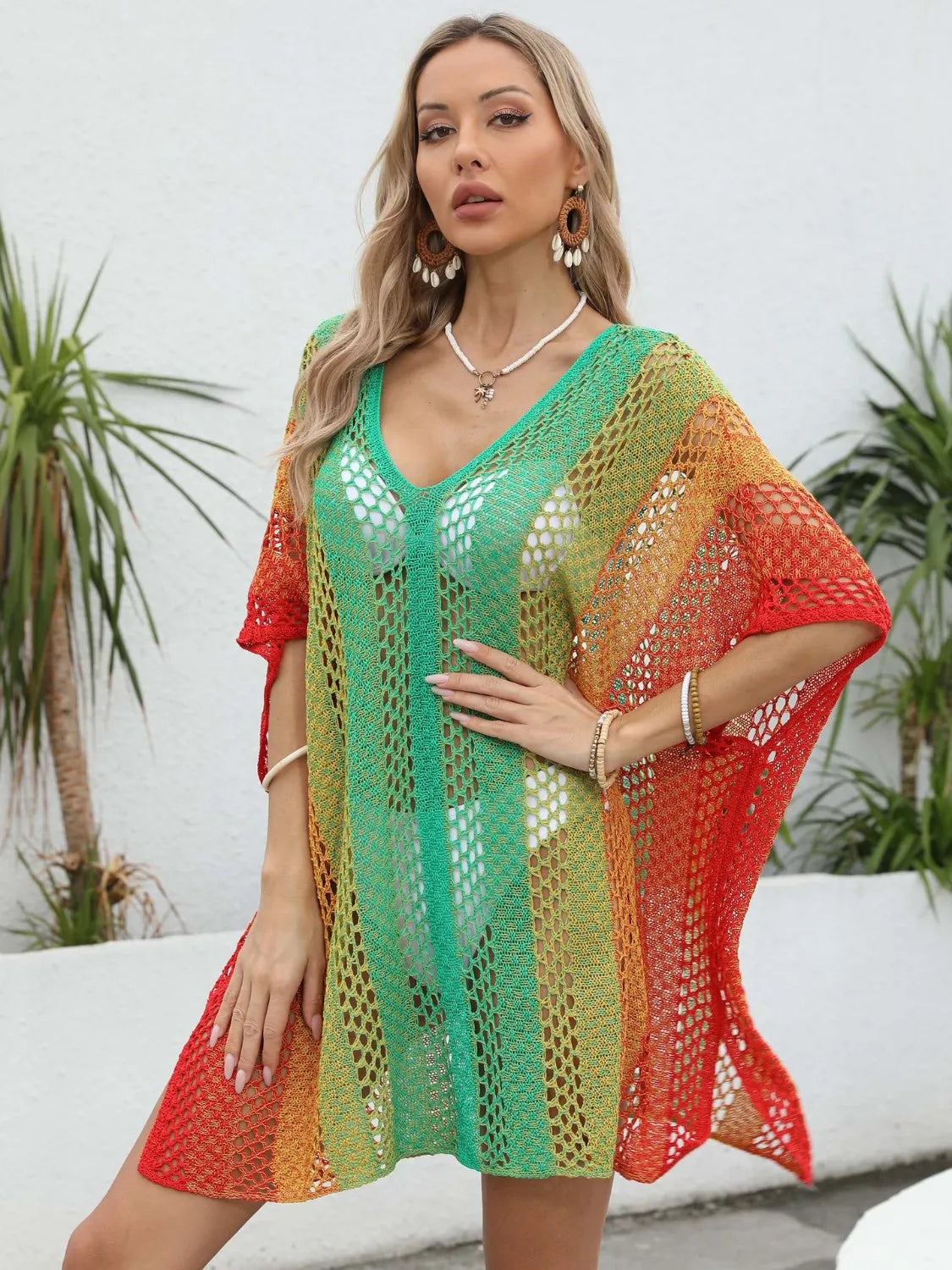 Green Rainbow Gradient Crochet Beach Cover Up