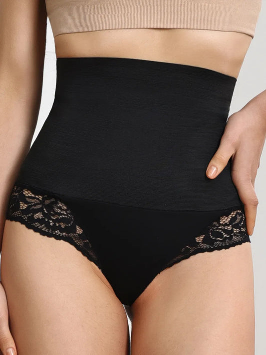 Black Lace Detail High Waist Shaping Panty