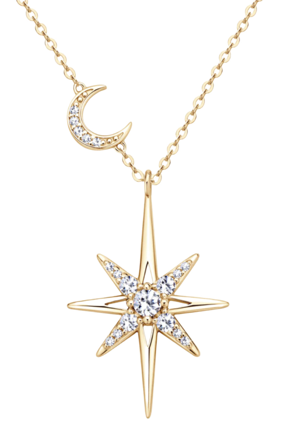 Moissanite Moon and Star 18K Gold-plated Necklace